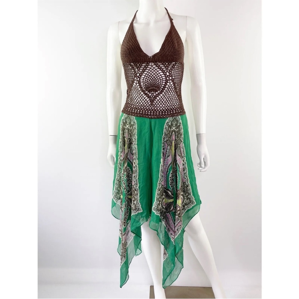 Crochet mesh sheer sexy with silk hanker chief hem size large Bcbg max azria